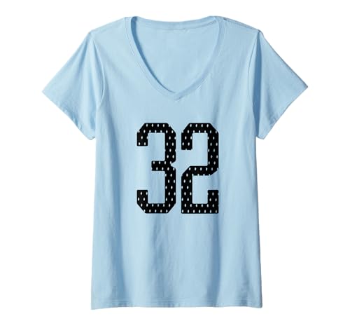 Damen Nummer 32 Sportteam 32. Trikot Varsity Geburtstag Fußball T-Shirt mit V-Ausschnitt Damen Nummer 32 Sportteam 32. Trikot Varsity Geburtstag Fußball T-Shirt mit V-Ausschnitt von Number Uniform Team Tees