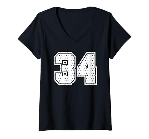 Damen Nummer 34 Sportteam 34. Trikot Varsity Geburtstag Fußball T-Shirt mit V-Ausschnitt Damen Nummer 34 Sportteam 34. Trikot Varsity Geburtstag Fußball T-Shirt mit V-Ausschnitt von Number Uniform Team Tees