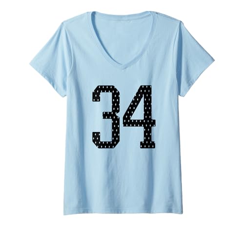 Damen Nummer 34 Sportteam 34. Trikot Varsity Geburtstag Fußball T-Shirt mit V-Ausschnitt Damen Nummer 34 Sportteam 34. Trikot Varsity Geburtstag Fußball T-Shirt mit V-Ausschnitt von Number Uniform Team Tees