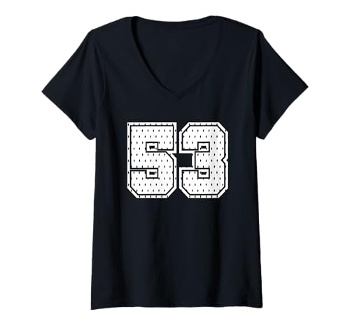 Damen Nummer 53 Sportteam 53. Trikot Varsity Geburtstag Fußball T-Shirt mit V-Ausschnitt von Number Uniform Team Tees