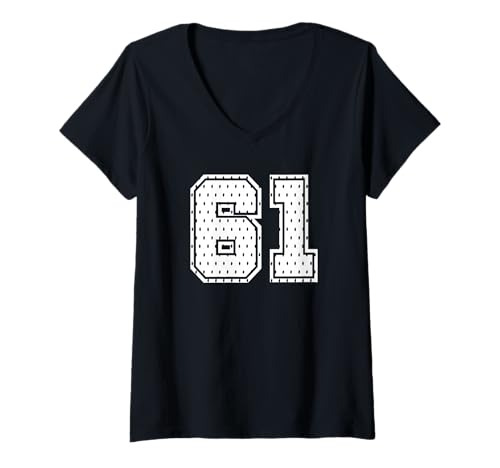 Damen Nummer 61 Sportmannschaft 61. Trikot Varsity Geburtstag Fußball T-Shirt mit V-Ausschnitt Damen Nummer 61 Sportmannschaft 61. Trikot Varsity Geburtstag Fußball T-Shirt mit V-Ausschnitt von Number Uniform Team Tees