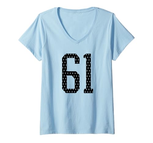 Damen Nummer 61 Sportmannschaft 61. Trikot Varsity Geburtstag Fußball T-Shirt mit V-Ausschnitt Damen Nummer 61 Sportmannschaft 61. Trikot Varsity Geburtstag Fußball T-Shirt mit V-Ausschnitt von Number Uniform Team Tees