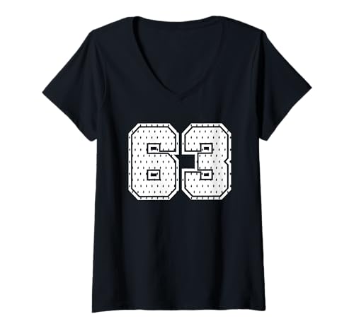 Damen Nummer 63 Sportteam 63. Trikot Varsity Geburtstag Fußball T-Shirt mit V-Ausschnitt von Number Uniform Team Tees