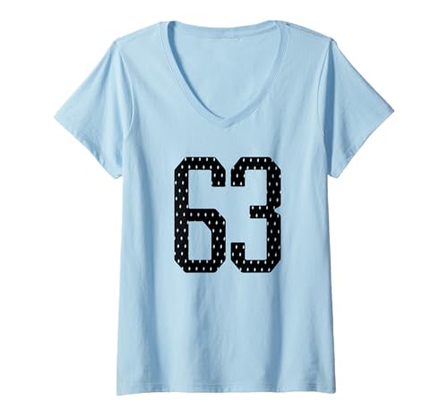 Damen Nummer 63 Sportteam 63. Trikot Varsity Geburtstag Fußball T-Shirt mit V-Ausschnitt Damen Nummer 63 Sportteam 63. Trikot Varsity Geburtstag Fußball T-Shirt mit V-Ausschnitt von Number Uniform Team Tees