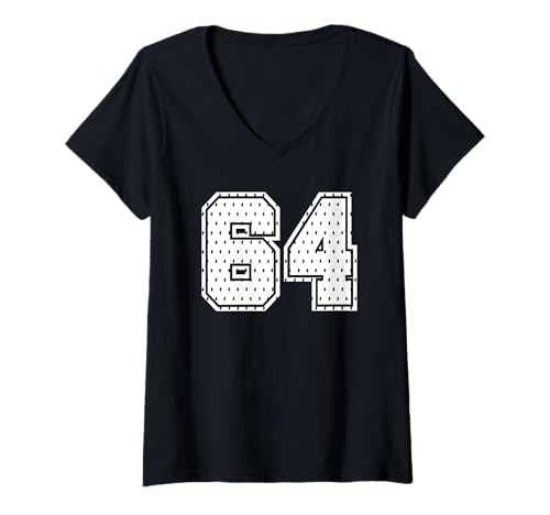 Damen Nummer 64 Sportmannschaft 64. Trikot Varsity Geburtstag Fußball T-Shirt mit V-Ausschnitt von Number Uniform Team Tees
