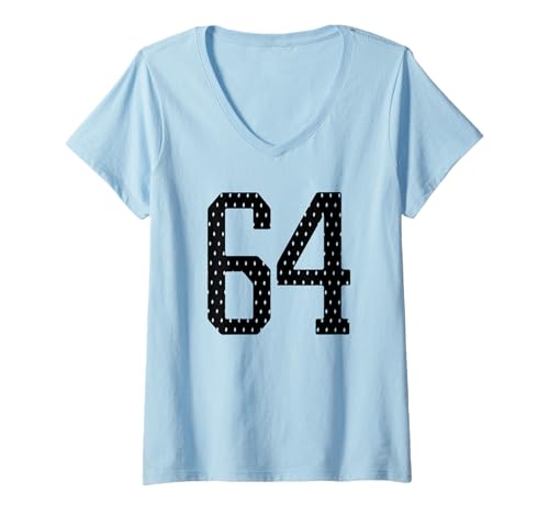 Damen Nummer 64 Sportmannschaft 64. Trikot Varsity Geburtstag Fußball T-Shirt mit V-Ausschnitt von Number Uniform Team Tees