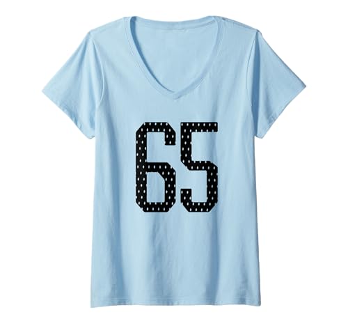 Damen Nummer 65 Sportmannschaft 65. Trikot Varsity Geburtstag Fußball T-Shirt mit V-Ausschnitt Damen Nummer 65 Sportmannschaft 65. Trikot Varsity Geburtstag Fußball T-Shirt mit V-Ausschnitt von Number Uniform Team Tees