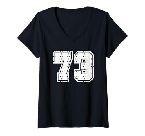 Damen Nummer 73 Sports Team 73. Trikot Varsity Geburtstag Fußball T-Shirt mit V-Ausschnitt von Number Uniform Team Tees