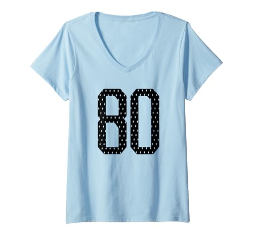 Damen Nummer 80 Sportteam 80. Trikot Varsity Geburtstag Fußball T-Shirt mit V-Ausschnitt Damen Nummer 80 Sportteam 80. Trikot Varsity Geburtstag Fußball T-Shirt mit V-Ausschnitt von Number Uniform Team Tees