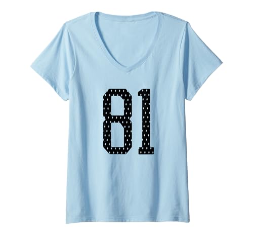 Damen Nummer 81 Sportteam 81. Trikot Varsity Geburtstag Fußball T-Shirt mit V-Ausschnitt Damen Nummer 81 Sportteam 81. Trikot Varsity Geburtstag Fußball T-Shirt mit V-Ausschnitt von Number Uniform Team Tees