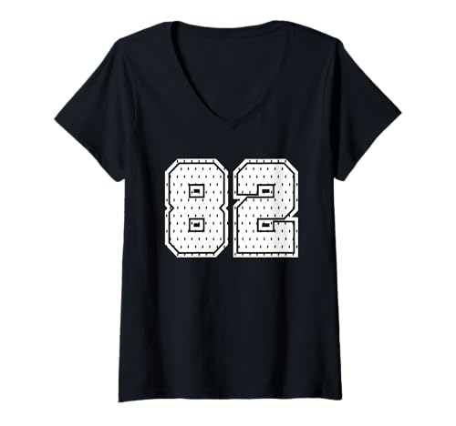 Damen Nummer 82 Sports Team 82. Trikot Varsity Geburtstag Fußball T-Shirt mit V-Ausschnitt von Number Uniform Team Tees