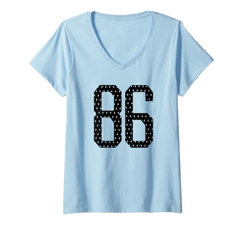 Damen Nummer 86 Sportteam 86. Trikot Varsity Geburtstag Fußball T-Shirt mit V-Ausschnitt Damen Nummer 86 Sportteam 86. Trikot Varsity Geburtstag Fußball T-Shirt mit V-Ausschnitt von Number Uniform Team Tees