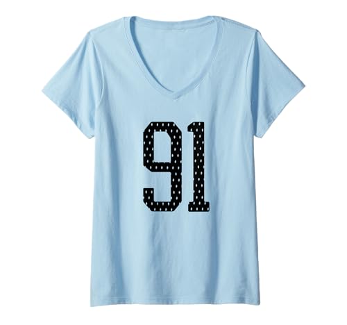 Damen Nummer 91 Sportteam 91. Trikot Varsity Geburtstag Fußball T-Shirt mit V-Ausschnitt Damen Nummer 91 Sportteam 91. Trikot Varsity Geburtstag Fußball T-Shirt mit V-Ausschnitt von Number Uniform Team Tees