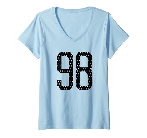 Damen Nummer 98 Sportteam 98. Trikot Varsity Geburtstag Fußball T-Shirt mit V-Ausschnitt Damen Nummer 98 Sportteam 98. Trikot Varsity Geburtstag Fußball T-Shirt mit V-Ausschnitt von Number Uniform Team Tees