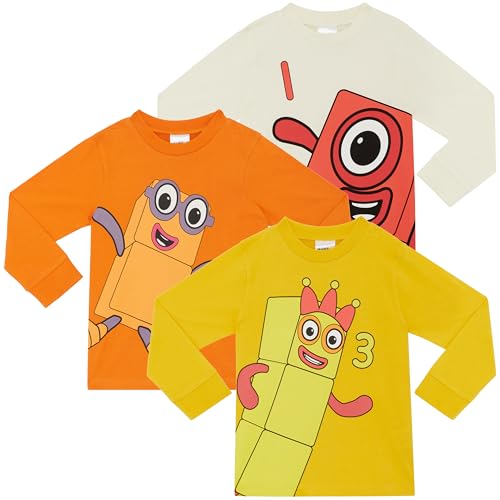 Numberblocks / Zahlenblocks Unisex - 3er Pack - T-Shirt für Kinder - Langarm - Langarmshirt Kinder - 100% Gekämmte Baumwolle - 3-4 Jahre: 104cm von Numberblocks