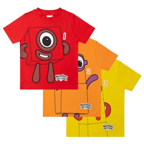 Numberblocks Unisex-T-Shirts, 100% gekämmte Baumwolle, kurzärmelig, 3er-Pack, Mehrfarbig, 5-6 Years von Numberblocks