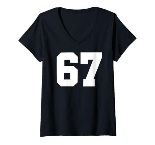 Damen 67, Nummer siebenundsechzig Jahre, 67. Geburtstag, Sport, Universität T-Shirt mit V-Ausschnitt von Numbered Jersey Birthday Gifts