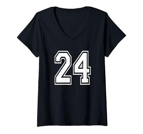 Damen Number 24 Numbered Uniform Sports Jersey Team 24th Birthday T-Shirt mit V-Ausschnitt von Numbered Team Apparel
