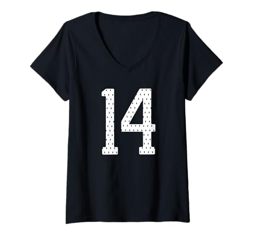 Damen Fußballtrikot Nummer 14 Sportmannschaft 14. Geburtstag T-Shirt mit V-Ausschnitt Damen Fußballtrikot Nummer 14 Sportmannschaft 14. Geburtstag T-Shirt mit V-Ausschnitt von Numbered Team Uniform Style Apparel