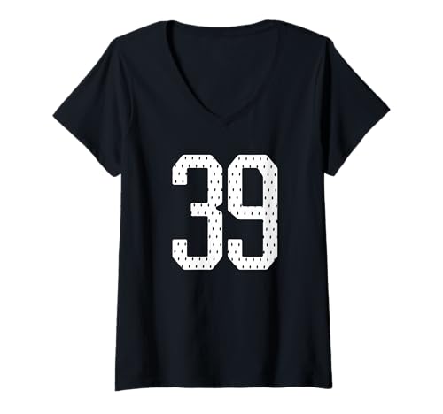 Damen Fußballtrikot Nummer 39 Sportteam 39. Geburtstag T-Shirt mit V-Ausschnitt von Numbered Team Uniform Style Apparel