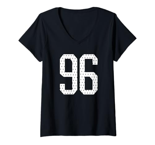 Damen Nummer 96 Sportteam 96. Trikot Varsity Geburtstag Fußball T-Shirt mit V-Ausschnitt von Numbered Team Uniform Style Apparel