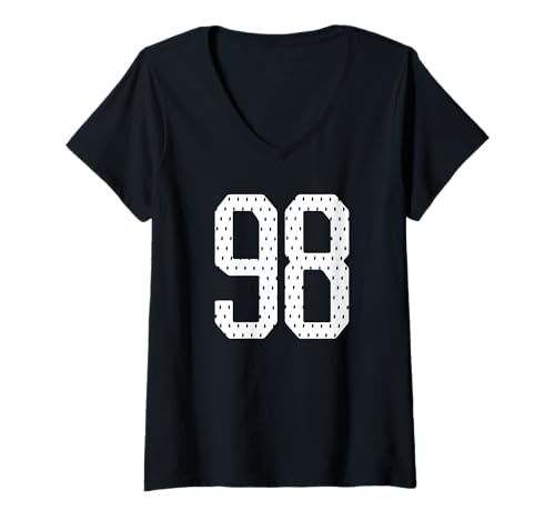 Damen Nummer 98 Sportteam 98. Trikot Varsity Geburtstag Fußball T-Shirt mit V-Ausschnitt Damen Nummer 98 Sportteam 98. Trikot Varsity Geburtstag Fußball T-Shirt mit V-Ausschnitt von Numbered Team Uniform Style Apparel
