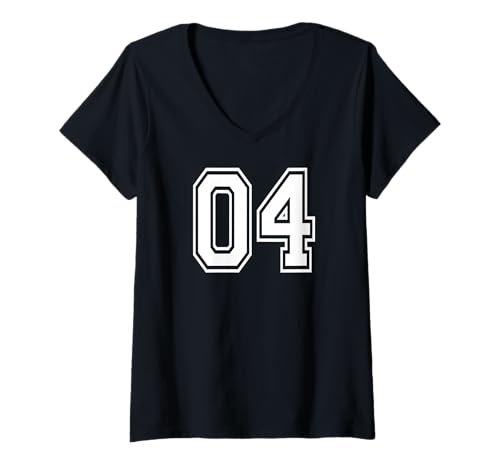 Damen Nummer 04 Sportmannschaft Style in weiß T-Shirt mit V-Ausschnitt von Numbers and Letters