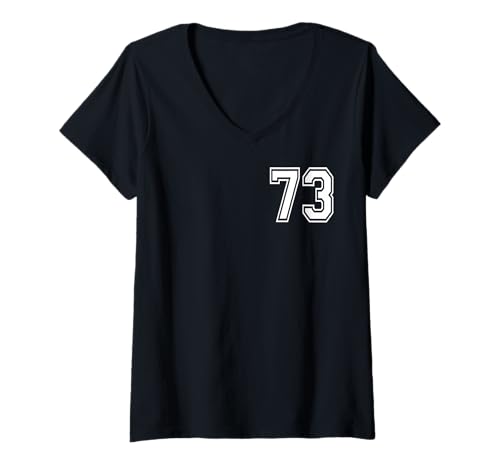 Damen Nummer 73 Sportstyle in Weiß T-Shirt mit V-Ausschnitt von Numbers and Letters