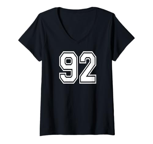 Damen Nummer 92 Sportstyle in Weiß T-Shirt mit V-Ausschnitt von Numbers and Letters