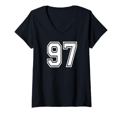 Damen Nummer 97 Sportteam Style in Weiß T-Shirt mit V-Ausschnitt von Numbers and Letters