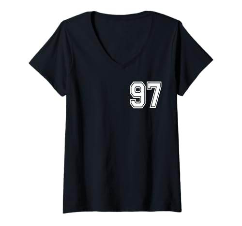 Damen Nummer 97 Sportteam Style in Weiß T-Shirt mit V-Ausschnitt von Numbers and Letters