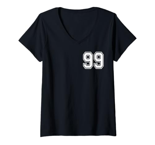 Damen Nummer 99 Sportteam Style in Weiß T-Shirt mit V-Ausschnitt von Numbers and Letters