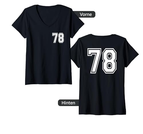 Damen Zahl 78 - 78 in weiß T-Shirt mit V-Ausschnitt von Numbers and Letters