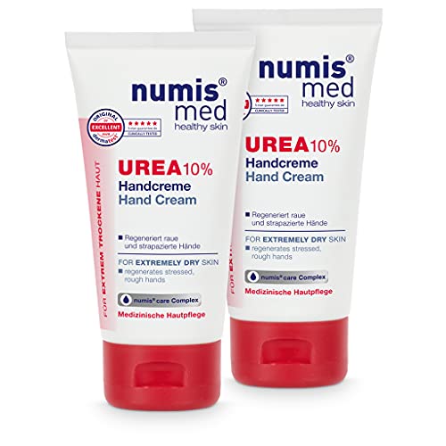 numis med Handcreme mit 10% Urea - 2er Pack Hautberuhigende Hand Creme für sehr trockene & strapazierte Hände - vegane Hautpflege ohne Silikone, Parabene & Mineralöl (2x 75 ml) von numis med