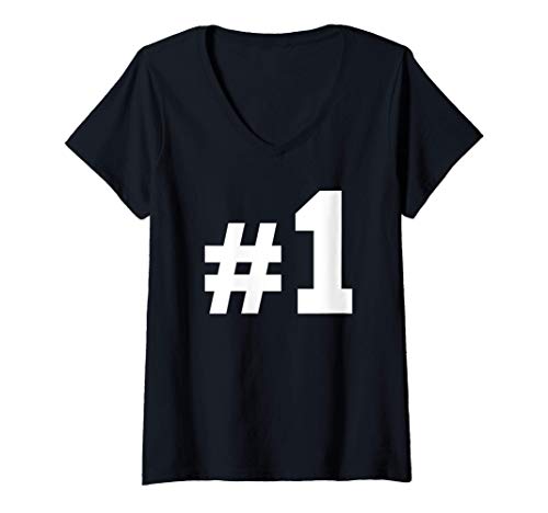 Damen Nummer Eins 1 T-Shirt mit V-Ausschnitt von Nummer Eins Geschenke