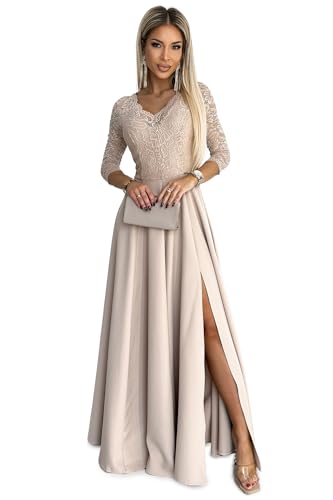 Numoco Abendkleid Amber Maxikleid Partykleid Cocktailkleid langes Kleid mit Spitze, beige (DE/NL/SE/PL, Alphanumerisch, L, Regular, Regular, Beige) von Numoco
