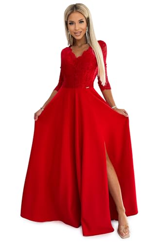 Numoco Abendkleid Amber Maxikleid Partykleid Cocktailkleid langes Kleid mit Spitze, rot (DE/NL/SE/PL, Alphanumerisch, XL, Regular, Regular, Rot) von Numoco