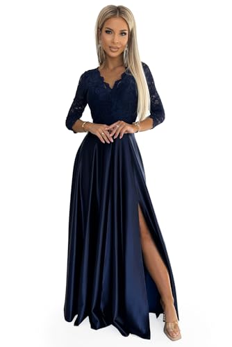 Numoco Abendkleid Amber Maxikleid Satinkleid Partykleid Cocktailkleid langes Kleid mit Spitze, dunkelblau (DE/NL/SE/PL, Alphanumerisch, M, Regular, Regular, Blau) von Numoco