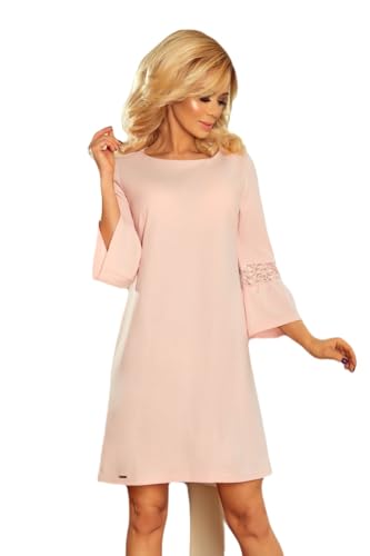 Numoco Kleid Minikleid 3/4-Arm Spitze locker figurumspielend leicht ausgestellt S-XL, Farbe:rosa, Größe:38 von Numoco