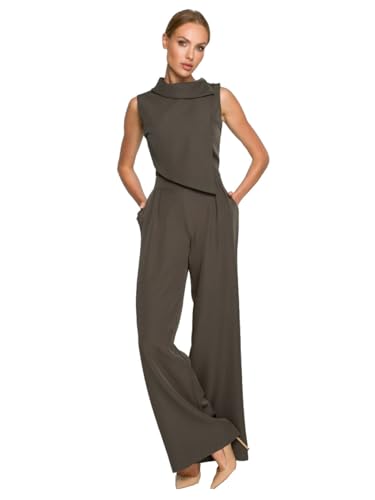 Numoco Made of Emotion Overall M702 eleganter Jumpsuit Damenoverall, Khaki (Grün, L) von Numoco