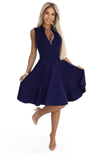 Numoco Midikleid Blinky mit Reißverschluss Party-Kleid Cocktailkleid Sommerkleid, Marineblau (DE/NL/SE/PL, Alphanumerisch, L, Regular, Regular, Blau) von Numoco