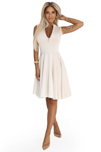 Numoco Midikleid Blinky mit Reißverschluss Party-Kleid Cocktailkleid Sommerkleid, beige (DE/NL/SE/PL, Alphanumerisch, S, Regular, Regular, Beige) von Numoco