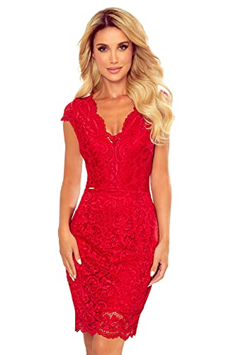 Numoco Spitzenkleid Romantik Abendkleid Partykleid Cocktailkleid Minikleid, rot (DE/NL/SE/PL, Alphanumerisch, L, Regular, Regular, Rot) von Numoco