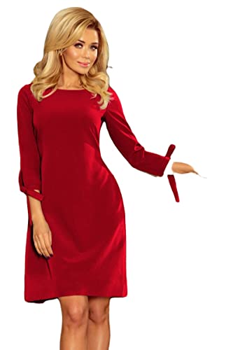 Numoco Kleid Knielang figurumspielend Bindebändchen Schleifen Ärmel Rücken S-XL, Farbe:Bordeaux, Größe:42 von Numoco