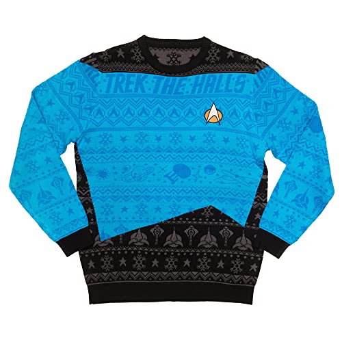 Numskull Unisex Blue Offizieller Star Trek Blauer Strick, Größe L – Hässliche Neuheit Weihnachtspullover Geschenk, L von Numskull
