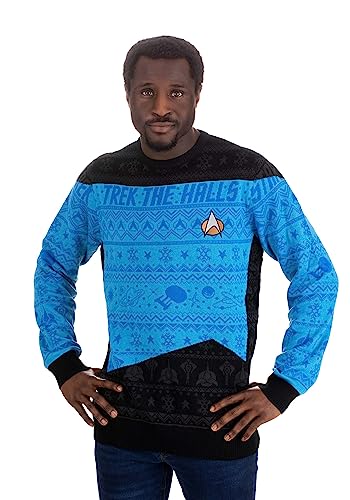 Numskull Unisex Star Trek Blau Offizieller Strickpullover für Weihnachten, Größe XXL – Hässliche Neuheit Weihnachtspullover Geschenk von Numskull