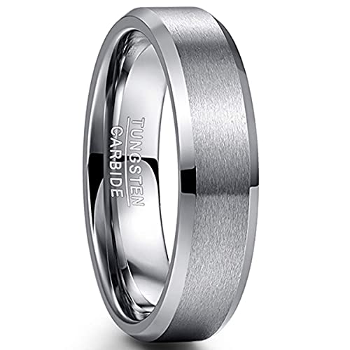 NUNCAD 6mm Silber Ring für Herren Damen aus Wolfram Unisex Ring für Jungs Größe 57 von NUNCAD