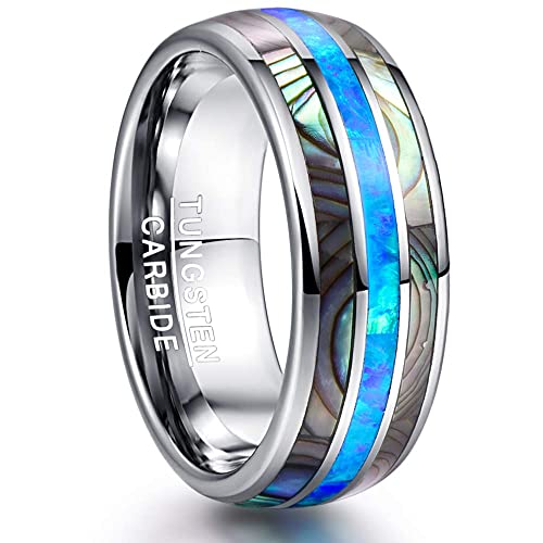 NUNCAD Herren Damen Ring Silber aus Wolfram mit Muschel + Blauem Opal für Hochzeit Verlobung Jubiläum Partnerschaft Party Größe 54.4 (17.3) von NUNCAD