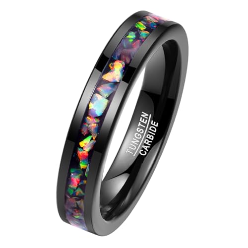 NUNCAD Ring Schwarz Damen 4mm Wolfram Eheringe Opalring für Frauen Größe 65(20.7) von NUNCAD