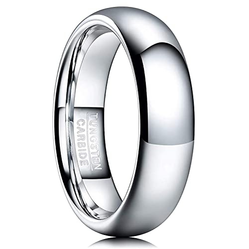 NUNCAD Silber Wolframcarbid Verlobungsring für Herren Damen 6mm Unisex Ring für Hochzeit Jahrestag Geschäftliche Friendship Kuppel Stil Größe 67.2 von NUNCAD